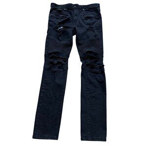 Rockstar Original Size 34 Mens Oscar Black Knee Slit 5 Pocket Straight Fit Jeans